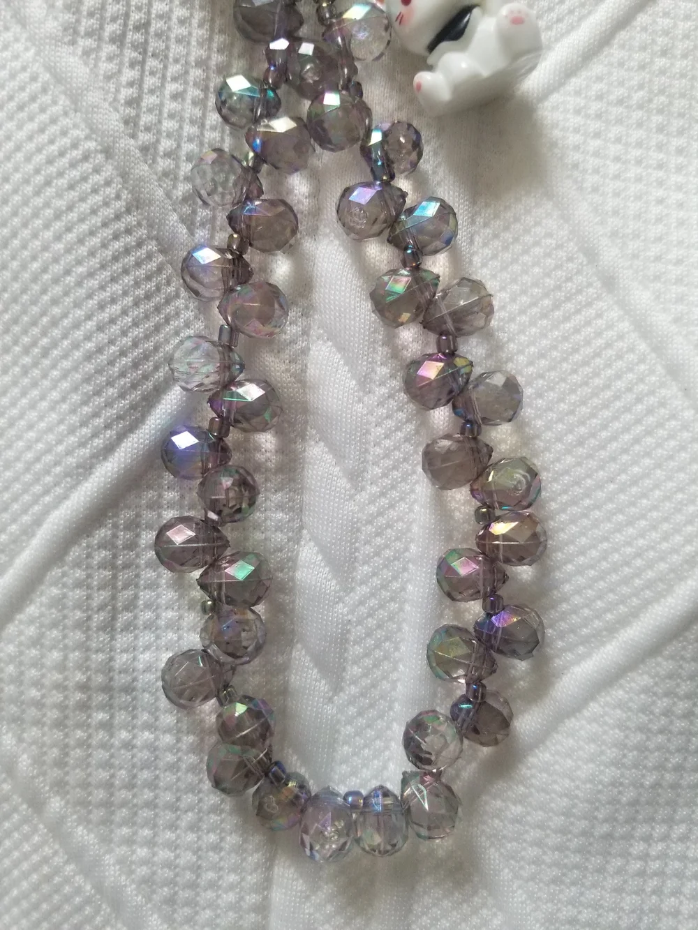 Iridescent Faceted Bead Phone Chain with Lucky Cat Charm and Bell